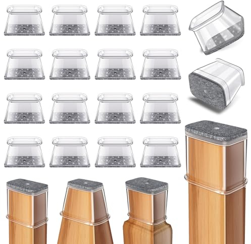 Stolbenskydd Rektangulära,24 Stycken Stolbenskydd Silikon Transparent med Filt,Filtglidare för Stolar,Skyddslock för Stolben för Trägolv(Passar Omkrets 126-150mm) | Filtglider för stolar, skyddskåpor för stolsben hårda trägolv (passar längd: 38–50 mm, bredd: 19–25 mm)