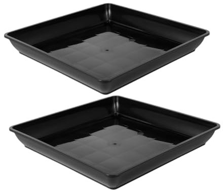 Square Plant Saucers, 2 Pcs Black Plastic Thicker Plant Pot Water Trays for Indoor Outdoor Garden Plants Flowers (25 * 25cm)