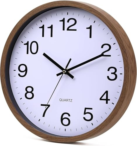 EMITDOOG Horloge murale 30,5 cm, cadre en bois avec veines en verre, sans ticchettio, à quartz, design moderne à quartz, décoratif, pour chambre, cuisine, bureau, classe, marron