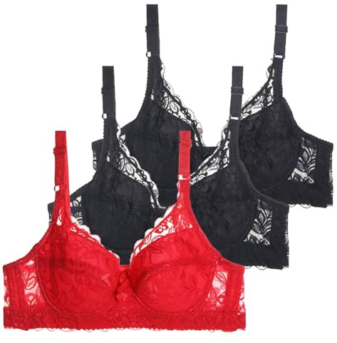 Lot de 3 Soutien Gorge avec Armature Femme Sexy, Brassière Femme Dentelle, Soutien-Gorge Femme Grandes Tailles Push Up Couleurs Pures Lingerie Française Bralette a La Mode Classique de Base Casual Bra