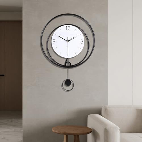 Gilacco Decorative Wall Clock,Silent Non-Ticking Quality Quartz Movement Battery Operated with Pendulum, Large Wall Clocks for Living Room Kitchen Home Bathroom Bedroom Wall Decor,40x50CM(White)
