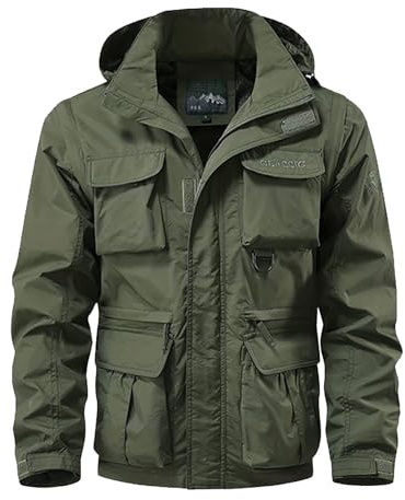 Generisch Veste softshell pour homme - Manches d'été - Avec capuche amovible - Avec poches - Veste multifonction d'extérieur - Manteau cintré, Vert armée., 5XL