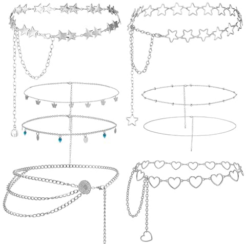 JATEBI 8 Pcs Waist Belly Chain Belt for Women Body Chains Jeans Pants Chain Adjustable Bikini Belly Chain Boho Layered Summer Skinny Beach Belly Jewelry Accessories