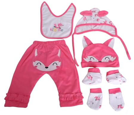 RUNGQIANY Set di vestiti per bambole, motivo: volpe, rosa, cotone, per bambole da 48 a 55 cm, 7 pezzi, per bambole dai 3 anni in su