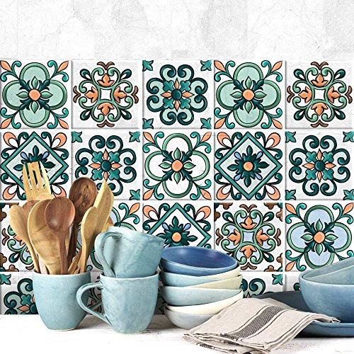 RE-COVERTILES - 36 st Klistermärken Kakel formatera 10x10 cm PS00044 Väggmosaik Cement Kakellim för badrum och kök Peel and Stick
