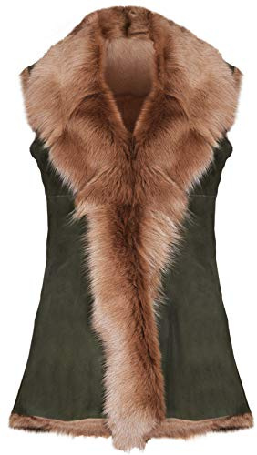 Ladies Olive Women's Soft Real Toscana Sheepskin Leather Gilet Waistcoat 3XL