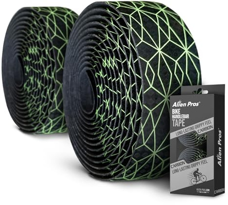 ALIEN PROS Bike Handlebar Tape Carbon Fiber (Set of 2) Black Green - Enhance Your Bike Grip with These Bicycle Handle bar Tape - Wrap Your Bike for an Awesome Comfortable Ride