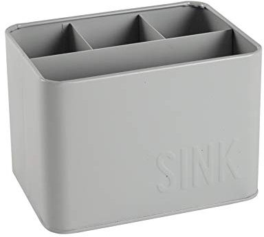 Harbour Housewares Kitchen Sink Tidy Caddy - Grey - Vintage Metal Organiser with 4 Compartments - Steel Washing Up Brush & Soap Holder - Minimalist Countertop Storage for Sponges & Cloths