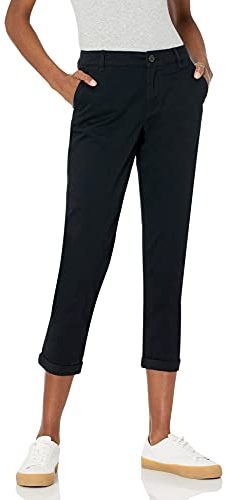 Amazon Essentials Pantaloni Color Kaki Cropped Elasticizzati a Vita Media con Gamba Affusolata, vestibilità Aderente (Disponibili in Taglie Forti) Donna, Nero, 66 Plus