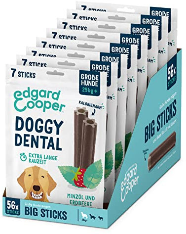 Edgard & Cooper Snacks 56 Dental Stick Großer Hund Natural 8x7 Kaustangen Zahnpflege Minze & Erdbeere, Einmal täglich, Kalorienarm, Langes Kauen Effizient, Frischer Atem