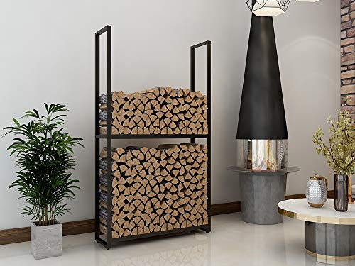 Montixx Kaminholzregal Brennholz-u.Feuerholzregal Kaminholzständer Kaminholzhalter aus Metall schwarzpulver beschichtet Ständer abstellbar H200xB65xT25cm