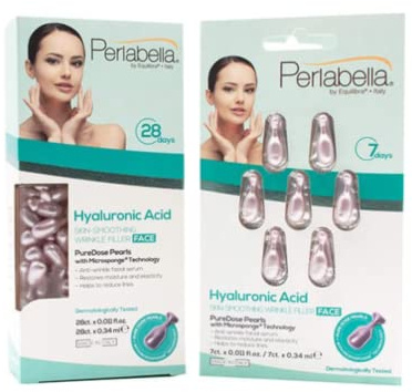 Equilibra Perlabella Sérum Acide Hyaluronique, Traitement Naturel de la Peau, Gélules Anti-Rides, Perles Anti-âge Visage et Contour des Yeux Femme, Coenzyme Q10 et Acide Hyaluronique (42 Capsules)