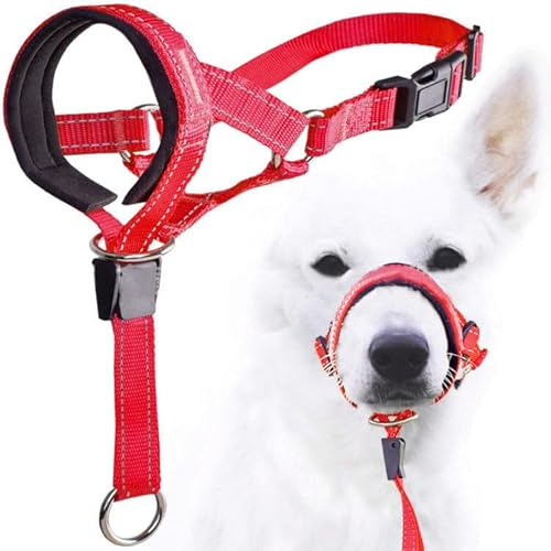 Zerodis Dog Head Halter with Safety Strap, Stops Heavy Pulling On The Leash Padded Headcollar for Dog Sizes Adjustable Head Collar for Dogs (Red)