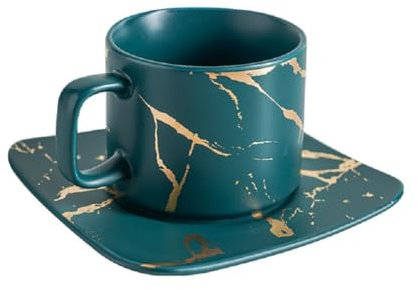 YDoLimmer Espressotasse Set Porzellan Mokkatassen mit Untertasse Marmoroptik Keramik Kaffeetasse Cappuccinotasse 250ml Kleine Tasse (Grün)
