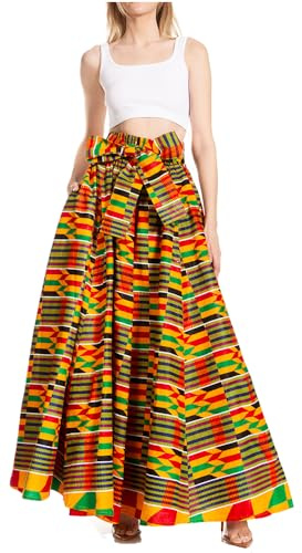 Sakkas 16317-2 - Asma Second Convertible Traditional Wax Print Adjustable Strap Maxi Skirt - 213 - OS