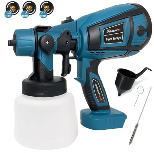 Akku farbsprühsystem für Makita 18V Akku BL1850, 1000 ML Farbspritzpistole mit 3 Düsen (1,0mm, 1,8mm, 2,5mm),3 Muster, für den Innen- und Außenbereich (ohne Akku)