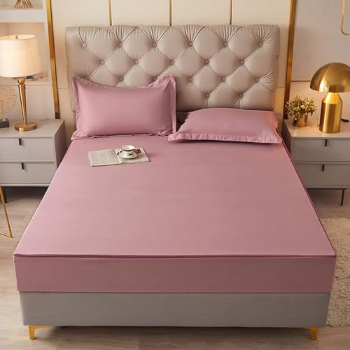 JIALIANG Protector de colchón impermeable con cremallera, 150 x 200 + 20 cm, color rosa profundo, antialérgico y antiácaros, funda protectora de colchón individual impermeable con cremallera