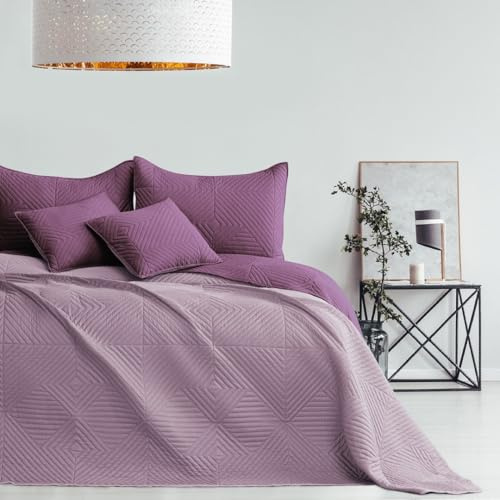 Colcha de cama de 260 x 280 cm, color morado y lila