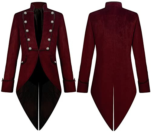 AGYMNX Veste Steam Punk pour homme - En velours - Style gothique - Manteau steampunk - Jupe de marche - Uniforme victorien - Long smoking pour homme - Costume d'Halloween - Carnaval - Fête - Cosplay,