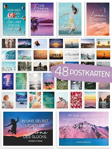 48 Postkarten Set mit Sprüchen Motiven Zitaten Lebensweisheiten Karten mit Spruch Motivation Weisheit Achtsamkeit Affirmation Aphorismen Mutmacher Geschenk Deko Inspiration Coaching Training Impulse