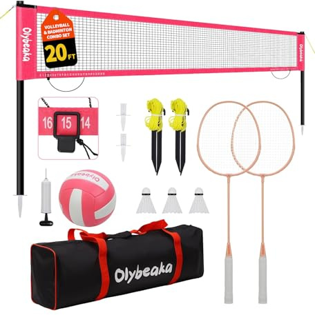 20ft Portable Outdoor Volleyball Badminton Combo Net Set
