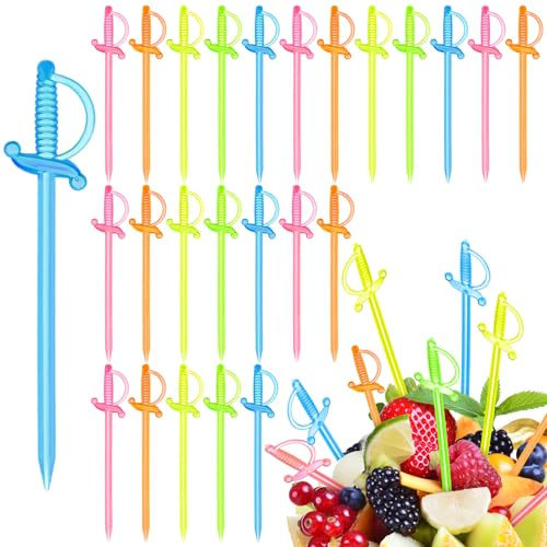 Chengu 500 palillos de espada de plástico de 3.15 pulgadas para cóctel a granel, paquete de palillos de aperitivos de acuarela, palillos de dientes para pirata o bajo el mar, playa, fiesta familiar