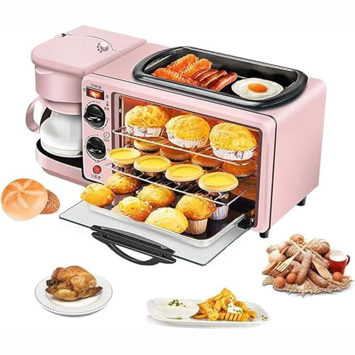 Estación de desayuno 3 en 1,máquina de desayuno eléctrica con olla de cocción de 1,2 L,área de horneado de gran capacidad de 9 L y cafetera, control de temperatura de 100-230° y tiempo de 30 minutos(P