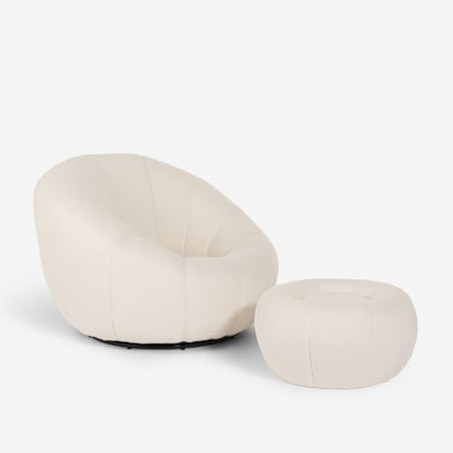 Produce Shop Set Poltrona Bouclé Bianca di Design con Pouf poggiapiedi Girevole Kuma