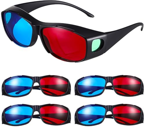 Vaguelly Gafas 3D Rojo Y Azul para Cine Y Películas En Casa Plástico Ligero Cómodas 5 Gafas Anaglifo para Proyector Y TV