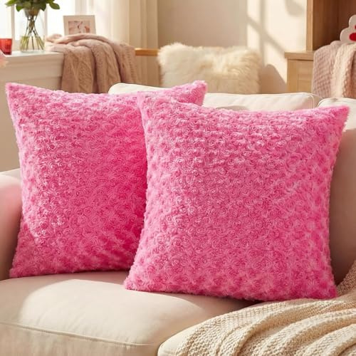 Ystyle Federe Cuscini Divano 50 x 50 cm Set da 2, Copricuscini Divano in Morbido Peluche, Copri Cuscini per Divano Moderni Elegante Decorativi, Resistente per Soggiorno Camera, Fucsia