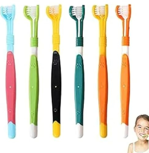 Lot de 6 brosses à dents à 3 côtés pour enfants et adultes, brosses à dents pour autisme, brosses à dents pour enfants de 6 à 12 ans, brosse à dents souples pour adultes, poignée ergonomique, soins