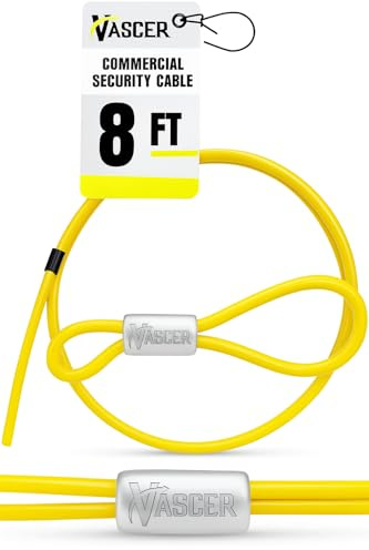 Vascer Heavy Duty Anti-Theft Security Cable - 1/4” x 8ft PVC Coated Galvanized Steel Braided Cut-Resistant Lock Cable with Loops for Bikes, Motorcycles, Grills, Gates