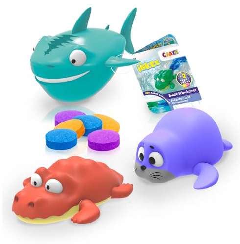 INKEE TOYS Set di 3 giocattoli da bagno per bambini – Squalo, coccodrillo e foca con corda – Animali marini che nuotano nella vasca da bagno – Divertente giocattolo acquatico per bambini