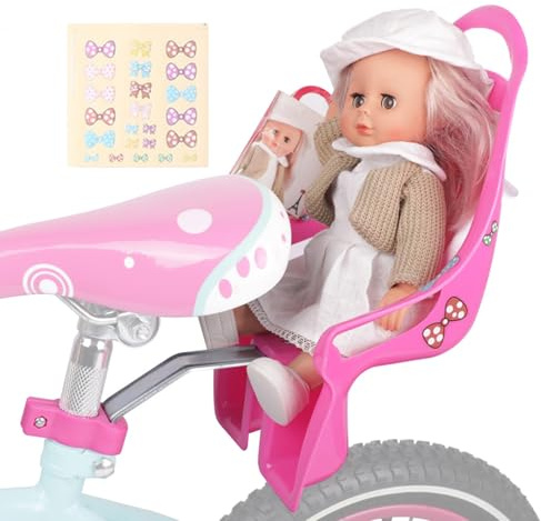 Generisch Asiento de bicicleta trasero para muñecas - Asiento de bicicleta de niña - Asiento con pegatina DIY - Asiento de bicicleta ajustable - Rosa - Asiento trasero - Accesorios