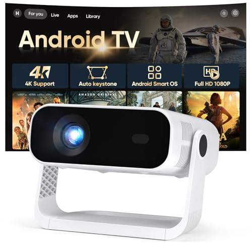 2026 New Smart Projector Built-in Apps, Android 14, Native 1080P 4K Supported WiFi 6 Bluetooth 5.2, 30000 Lumens, Low Fan Noise (<30dB), Home Cinema Projector for iOS/Switch /PS5