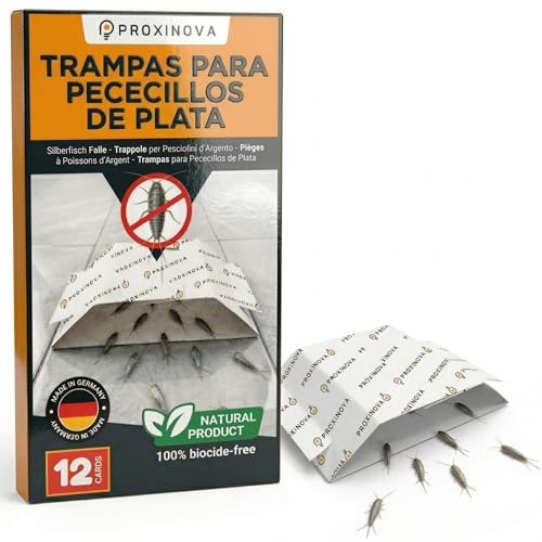 Proxinova Trappole Pesciolini d'argento - Trappola Pesciolini D'argento con Esca Naturale Adesiva per Monitoraggio Infestazioni Fino a 12 Settimane - 12 Pezzi - Made in Germany