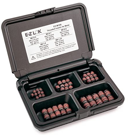 E-Z Lok Threaded Inserts For Metal; Assortment Kit; Carbon Steel; Metric Internal Threads, M3-0.5, M4-0.7, M5-0.8, M6-1.0, M8-1.25; 50 pieces