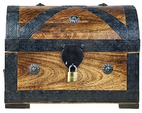 Brynnberg Holztruhe mit Deckel - Vintage Schatztruhe mit Schloss - 24x16x16cm Massivholz Kiste für Geschenke, Aufbewahrung, Deko - Piraten Schatzkiste im Kolonialstil