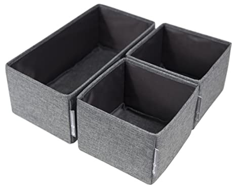 Bigso Box of Sweden Juego de 3 cajas de tela – Organizadores de cajones para la cómoda – Set organizador de ropa interior con dos cajas pequeñas y una grande – gris