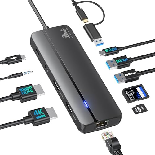 USB Docking Station Adaptador Dual HDMI USB C Hub USB 3.0 Docking Station 2 Monitores con USB A/C, USB 2.0, SD/TF, RJ45, PD 3.0 Compatible con MacBook Pro/Air/M1/M2/Dell/HP/Lenovo/Surface