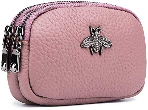 Geldbörse Damen Klein - Portemonnaie Damen Klein Mit Bienenmuster Doppelreißverschluss Mini Damen Portemonnaie Münzfach Zipper Brieftasche Kartenhalter Einfache Münztasche für Damen (Rosa)