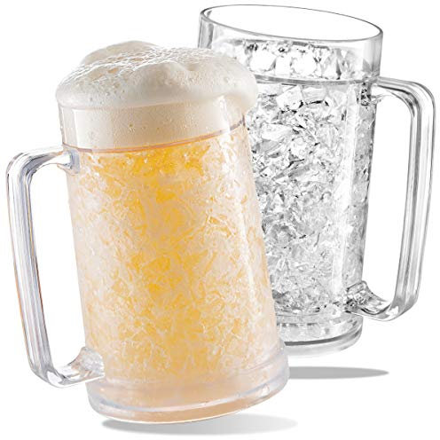 luxail Tazas de cerveza para congelador, vasos de plástico aislados de doble pared, tazas de congelador, 473 ml, tazas de cerveza congeladas perfectas para accesorios de bar en casa, regalos para