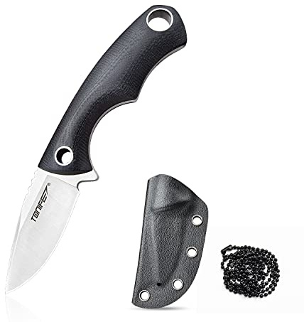 TONIFE Squirrel Cuchillo de Cuello Full Tang Hoja Fija 4,3cm Total 11,9cm con Funda Kydex y Cadena de Bolas para Pesca, Camping y Supervivencia (Negro)