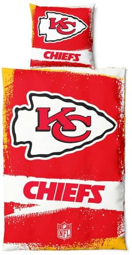 Kansas City Chiefs NFL Bettwäsche Set ** Raw ** Baumwolle, Reißverschluss, 135x200 cm Bettdeckenbezug und 80x80 cm Kissenbezug