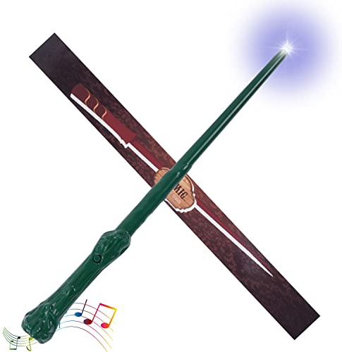 Aomig Zauberstab Kinder Leuchtend, Magischer Zauberstab mit Licht und Sound, Leuchtzauberstab für Zauberer Zauberlehrlinge, Kostümzubehör für Halloween Cosplay Karneval, ca.36 cm (Grün-B)