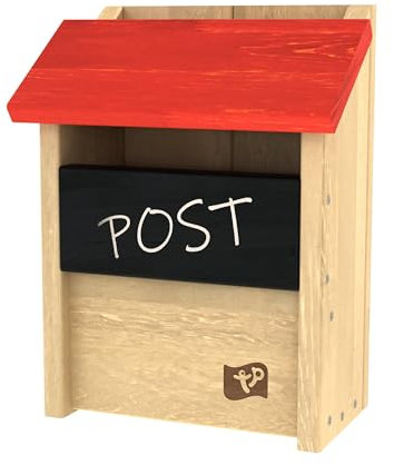 TP Toys Wooden Post Box, Playhouse accessory, FSC Certified, For Ages 3+, Medium, Red, Natural Wood