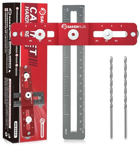 SakerPlus Cabinet Hardware Jig,Adjustable Cabinet Handle Template Tool for Knobs,Handles and Pulls,Straight Alignment Holes Drill Guide Self Centering Punch Locator for Drawer Cabinet Installation