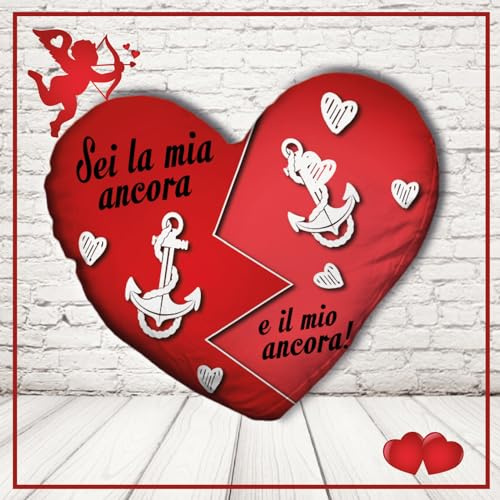 Cuscino in raso per Lui o Lei Personalizzato a forma di Cuore o Quadrato con scritta nome ''ANCORA'' Idea Regalo Originale SanValentino