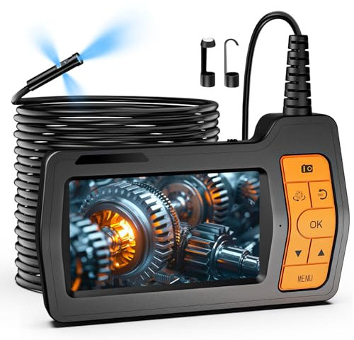 Kriogor DREI Linsen Endoskopkamera mit Licht 15m, Endoskop 5 Zoll-Farb-IPS-Bildschirm, 8mm Schlangenkamera, IP67 wasserdichte Inspektionskamera Rohrkamera, 1080P HD Digital Inspektionskamera