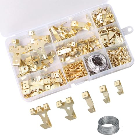 TNSRAY Crochet Mural Metal, 220 Pièces Crochet pour Cadre Photo,Crochet Mural Metal,Kit de Crochets d'image Accroche Tableau Lourd en Métal Crochets à Suspendre pour Toile, Photos, Horloge, Miroir